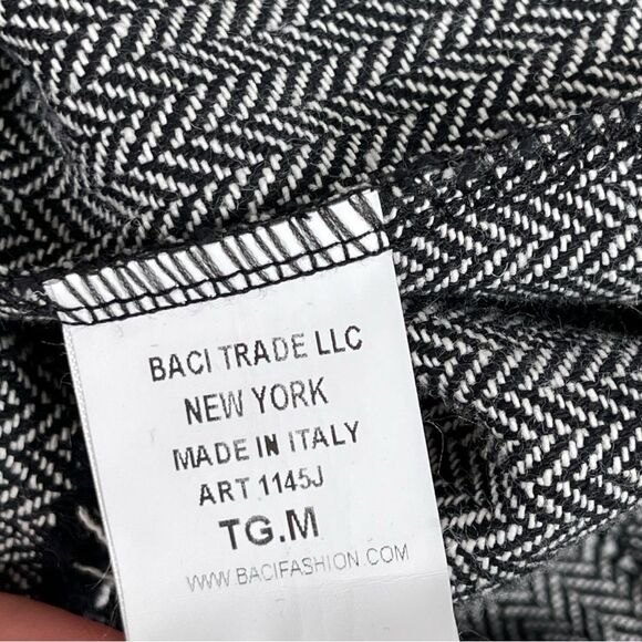 Amici by Baci Black White Herringbone Raw Seam Organic Cotton Jacket Size Medium - Picture 6 of 9
